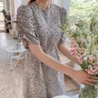 Shirred-front Leopard Print Dress Ivory - One Size