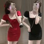 Frilled Trim Square Collar Sheath Dress