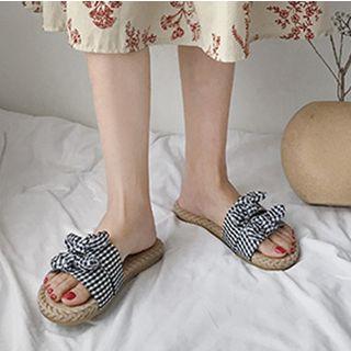 Gingham Bow Accent Strap Slide Sandals