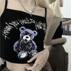 Bear Print Cropped Camisole Top Black - One Size