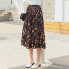 Floral Midi A-line Skirt Black - One Size