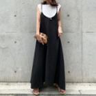 Spaghetti Strap Plain A-line Maxi Dress Black - One Size