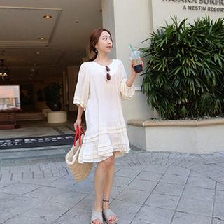 Balloon 3/4-sleeve Ruffle-hem A-line Dress