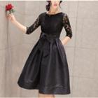3/4-sleeve/ Long-sleeve Lace Panel A-line Cocktail Dress