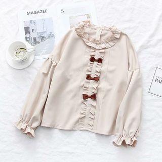 Frill-trim Bow-accent Blouse As Shown In Figure - One Size