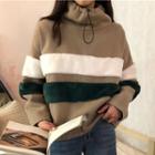 Panel Long-sleeve Turtleneck Sweatshirt