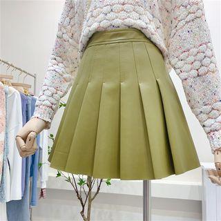 Faux Leather Mini A-line Pleated Skirt