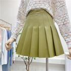 Faux Leather Mini A-line Pleated Skirt