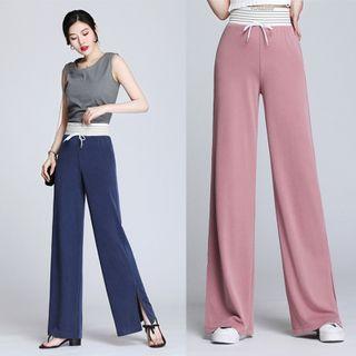 High-waist Slit-hem Wide-leg Pants