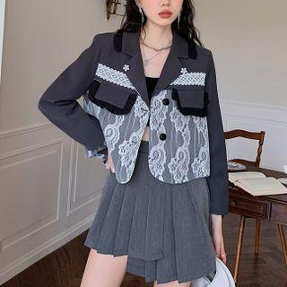 Lace Paneled Single-breasted Cropped Blazer