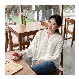 Lace-trim V-neck Blouse