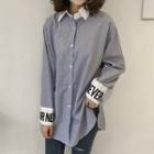 Lettering Embroidered Striped Long Shirt