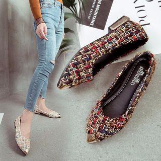 Pointed Tweed Low Heel Pumps
