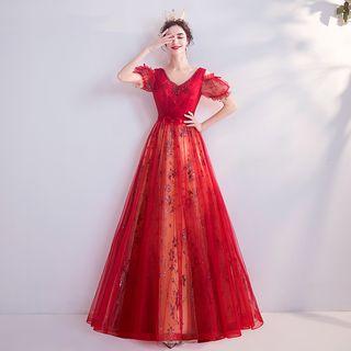 V-neck Cold Shoulder A-line Evening Gown