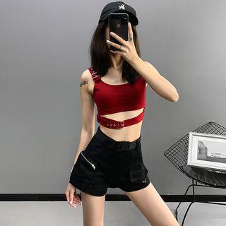 Buckled-hem Crop Tank Top