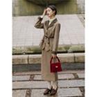 Set: Plaid Single-breasted Blazer + Midi Straight-fit Skirt