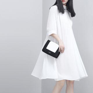 Stand-collar Pleated A-line Dress With Camisole