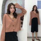 Front Slit Knitted Pencil Skirt / V-neck Cardigan
