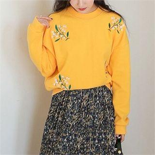 Flower-embroidered Loose-fit Sweatshirt
