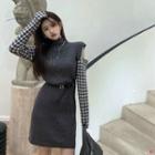 Turtleneck Houndstooth Panel Sweater Dress Gray - One Size