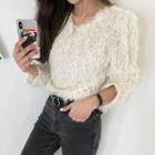 Long-sleeve Faux-feather Blouse