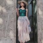 Set: Shirred Tankini + Mesh Layered Skirt