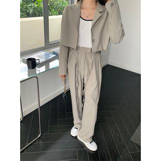 Long-sleeve Plain Cropped Blazer / High-waist Plain Dress Pants