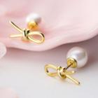 Knot Alloy Faux Pearl Earring 1 Pair - S925 Silver - Gold - One Size