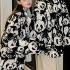 Couple Matching Reversible Panda Print Fleece Zip-up Jacket