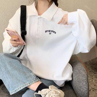 Letter Embroidered Polo-neck Pullover