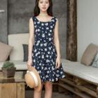 Sleeveless Floral A-line Dress Multicolor - One Size