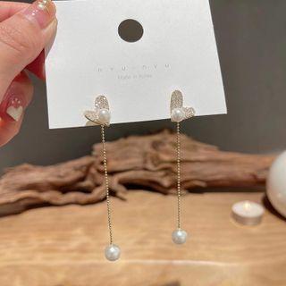 Heart Faux Pearl Alloy Dangle Earring 1 Pair - White Faux Pearl - Gold - One Size
