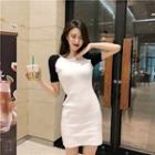 Short-sleeve Color Block Mini T-shirt Dress White - One Size