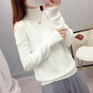 High-neck Off-shoulder Sweater