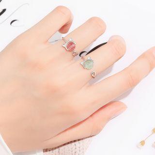 925 Sterling Silver Cat Bead Open Ring