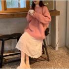 Long-sleeve Midi A-line Lace Dress / Sweater
