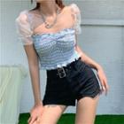 Puff Short-sleeve Plaid Top