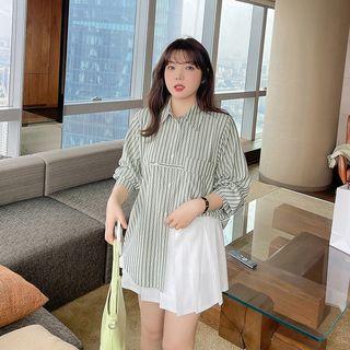 Plus Size Striped Asymmetrical Shirt