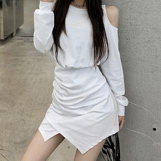 Long-sleeve Cold-shoulder Slit Mini Dress