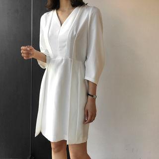 V-neck Pintuck-detail A-line Dress