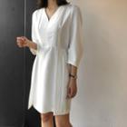 V-neck Pintuck-detail A-line Dress