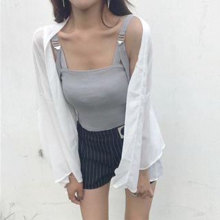 Plain Chiffon Jacket / Buckled Tank Top / Striped Shorts