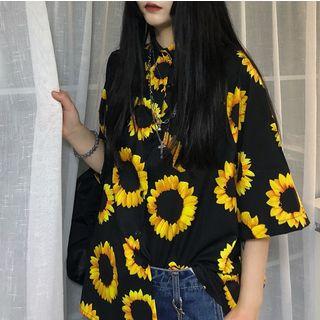 Floral Elbow-sleeve Shirt As Shown In Figure - One Size