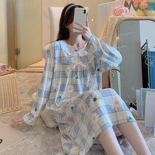 Long-sleeve Plaid Sleep Dress