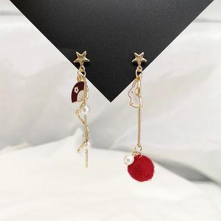 Non-matching Rabbit & Fan Faux Pearl Dangle Earring
