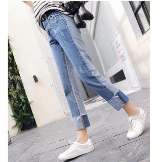 Raw Hem Color Panel Jeans