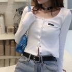 Long-sleeve Applique Plain Knit Cardigan