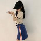 Short-sleeve Knit Polo Top / A-line Mini Skirt