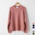 Crew-neck Slit-hem Sweater In 6 Colors