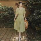 Pineapple Embroidered Short-sleeve Midi A-line Dress